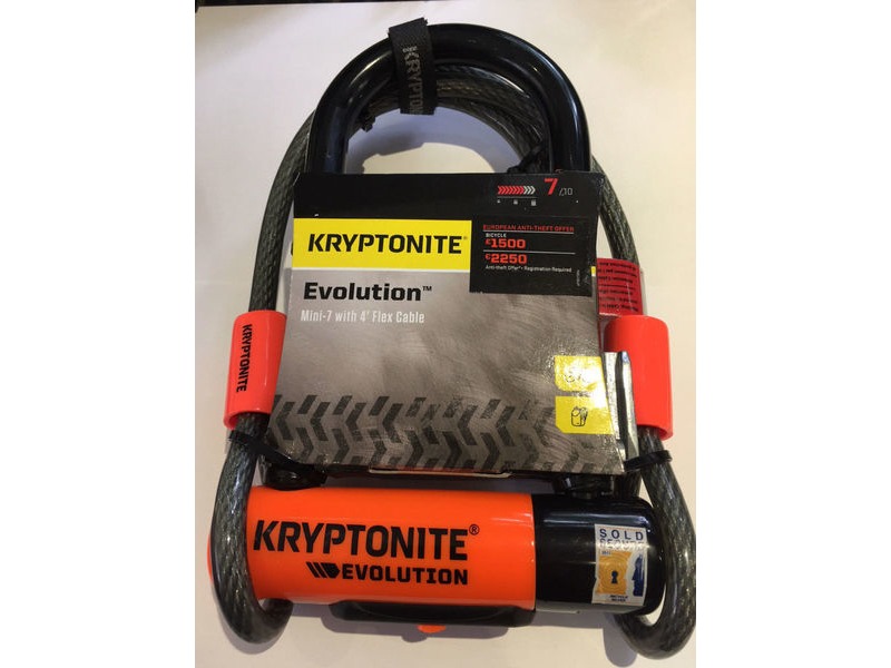 KRYPTONITE Evolution Mini 7 Dead Bolt D-Lock & 4 foot kryptoflex cable click to zoom image