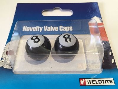 WELDTITE Novelty Valve Caps (Pair). Fits Schraeder Valves Magic Eight Ball  click to zoom image