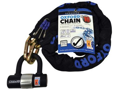 OXFORD PRODUCTS 10 Square Link Chain with Double Locking Padlock, Black, 1.4 x 10 mm