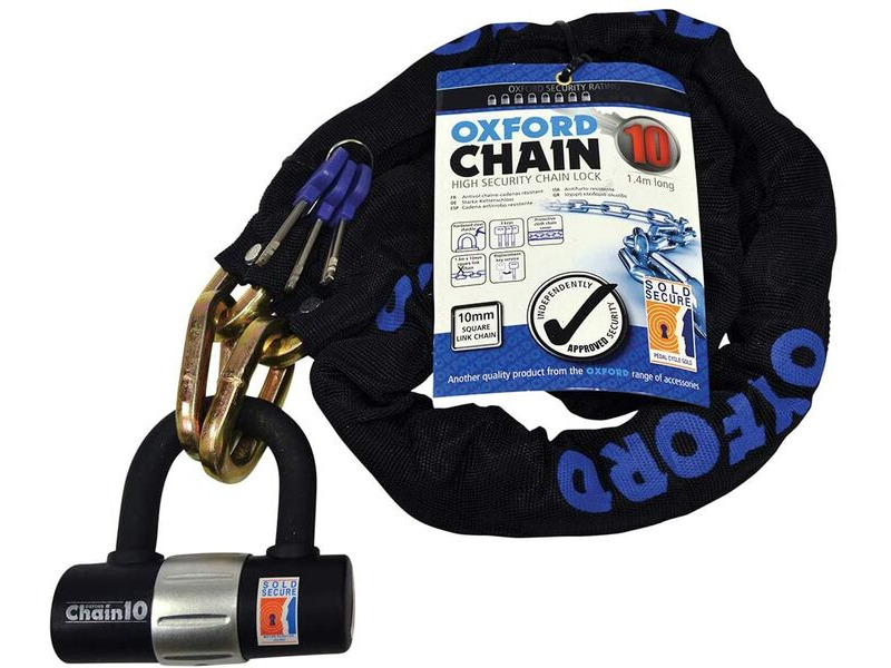 OXFORD PRODUCTS 10 Square Link Chain with Double Locking Padlock, Black, 1.4 x 10 mm click to zoom image