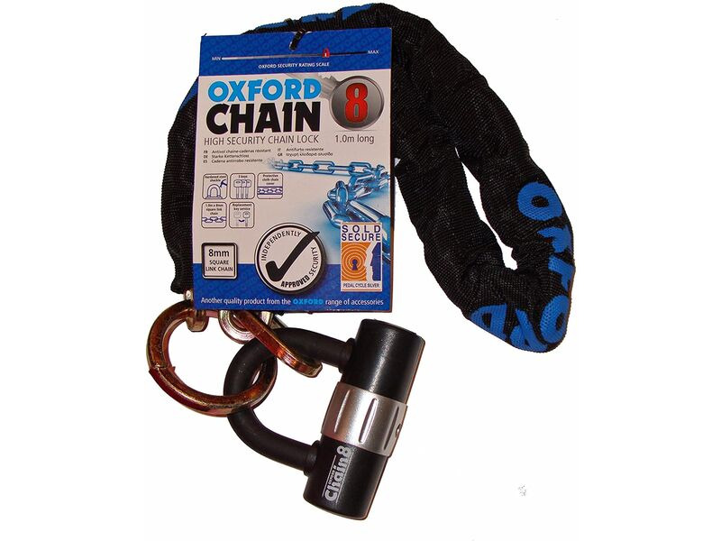 OXFORD PRODUCTS Chain8 Chain Lock and Mini Shackle, Black, 8 mm x 1000 mm click to zoom image