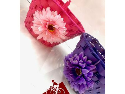 PREMIER Junior Woven 10" Plastic Basket with Flower (Colour Option). 10" Purple  click to zoom image