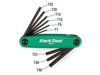 PARK TOOL TWS-2  fold-up Torx wrench set: T7, 9, 10, 15, 20, 27, 30 and 40 click to zoom image