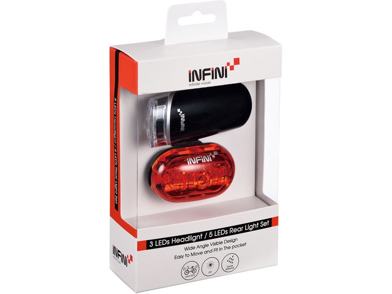 INFINI LIGHTS Lighting twinpack, Luxo 3 front with Vista 5 LED rear, inc batteries click to zoom image