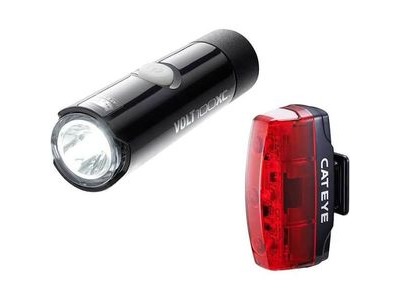 CATEYE VOLT 100 XC FRONT LIGHT & RAPID MICRO REAR USB RECHARGEABLE LIGHT SET