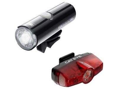 CATEYE VOLT 200 XC FRONT LIGHT & RAPID MINI REAR USB RECHARGEABLE LIGHT SET