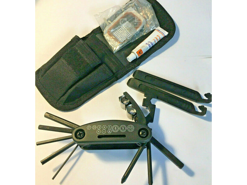 UNBRANDED Pocket Multi-Tool Set with Pouch Tyre Levers Puncture outfit click to zoom image